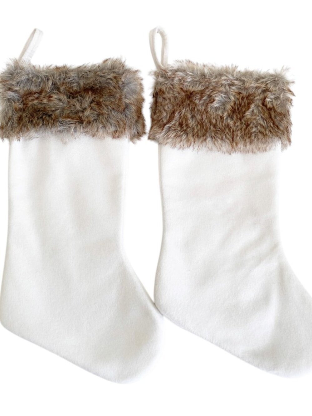 2 Hobby Lobby Christmas Stockings Fleece White Faux Fur Trim Shabby Chic Boho